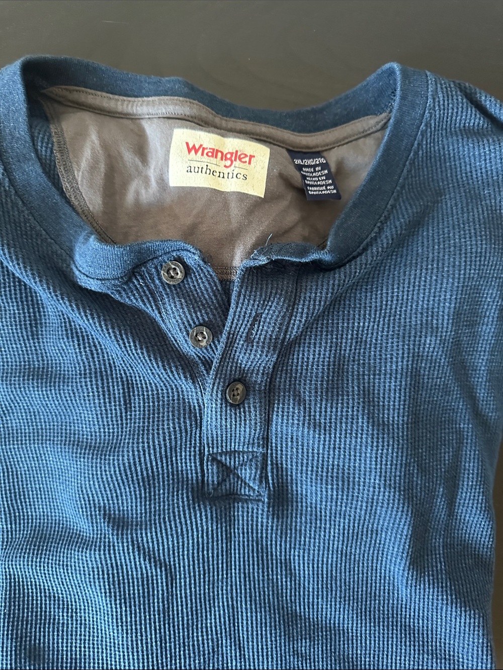 Wrangler Blue Waffle-Knit Henley Long Sleeve Shirt 2XL